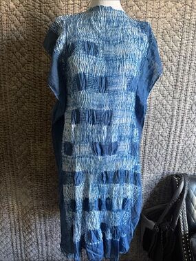 Hand Crafted Blue Textured Midi Dress